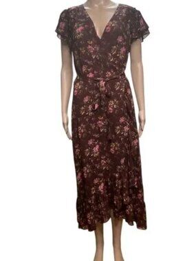 NWT Paige Neroli Rosewood Boho Chic Floral Print 100% Silk Wrap Dress Size M